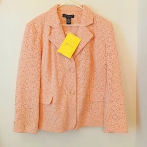 DIALOGUE NWT BLUSH FLORAL EMBROIDERED LACE-UP LONG SLEEVE BLAZER JACKET SIZE 1X